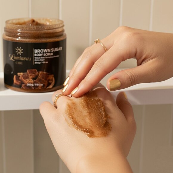 Luminous Care Brown Sugar Body Scrub | Sea Salt + Walnut Shell Exfoliating 200g - Picture 3 of 10
